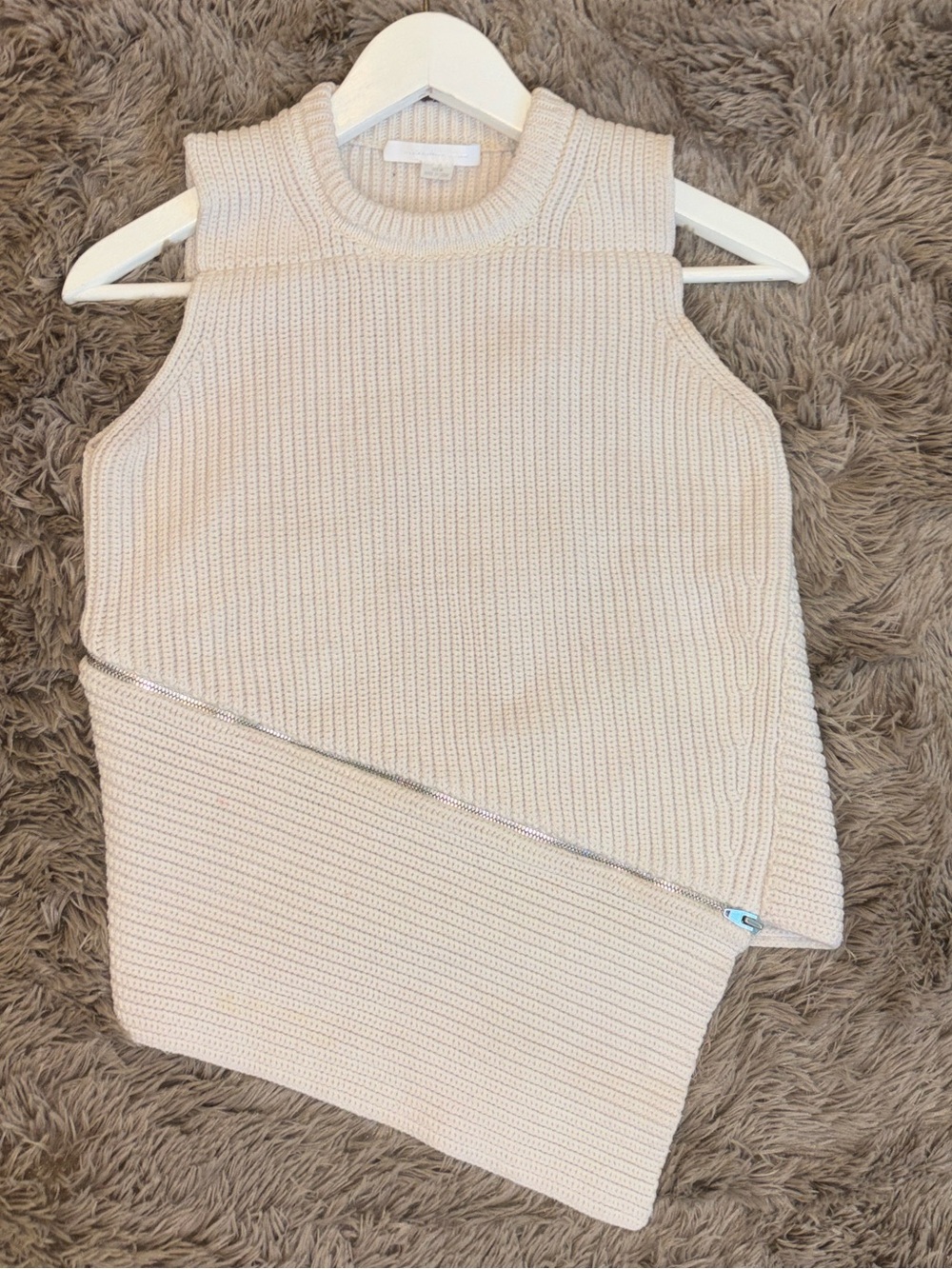 RARE Alexander Wang Cream Asymmetric Knit Sleeveless Tank Top Size Medium